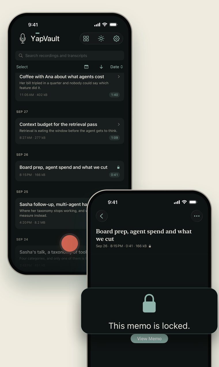 One memo in the library opened behind a This memo is locked screen